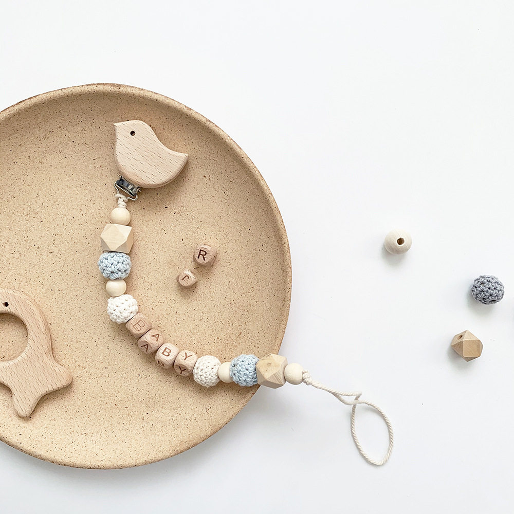 ins Nordic Wind pacifier Pacifier Chain Wood Safe Pacifier Anti Fall Chain Solid Gear Chain Anti Fall Chain Pacifier Anti Fall Clips