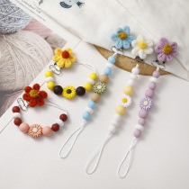 Baby hand-knitted flower pacifier chain baby silicone daisy soothing teether chain toy anti-falling chain