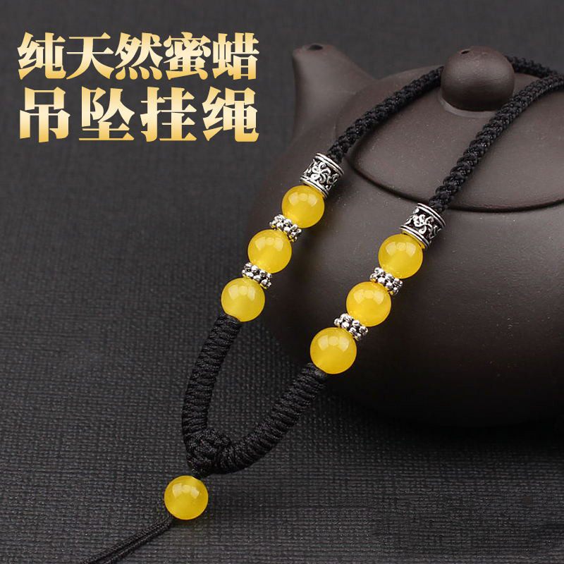 Upscale natural honey wax pendant hanging rope handwoven pure silver South red agate men and women adjusting the fur coat chain rope