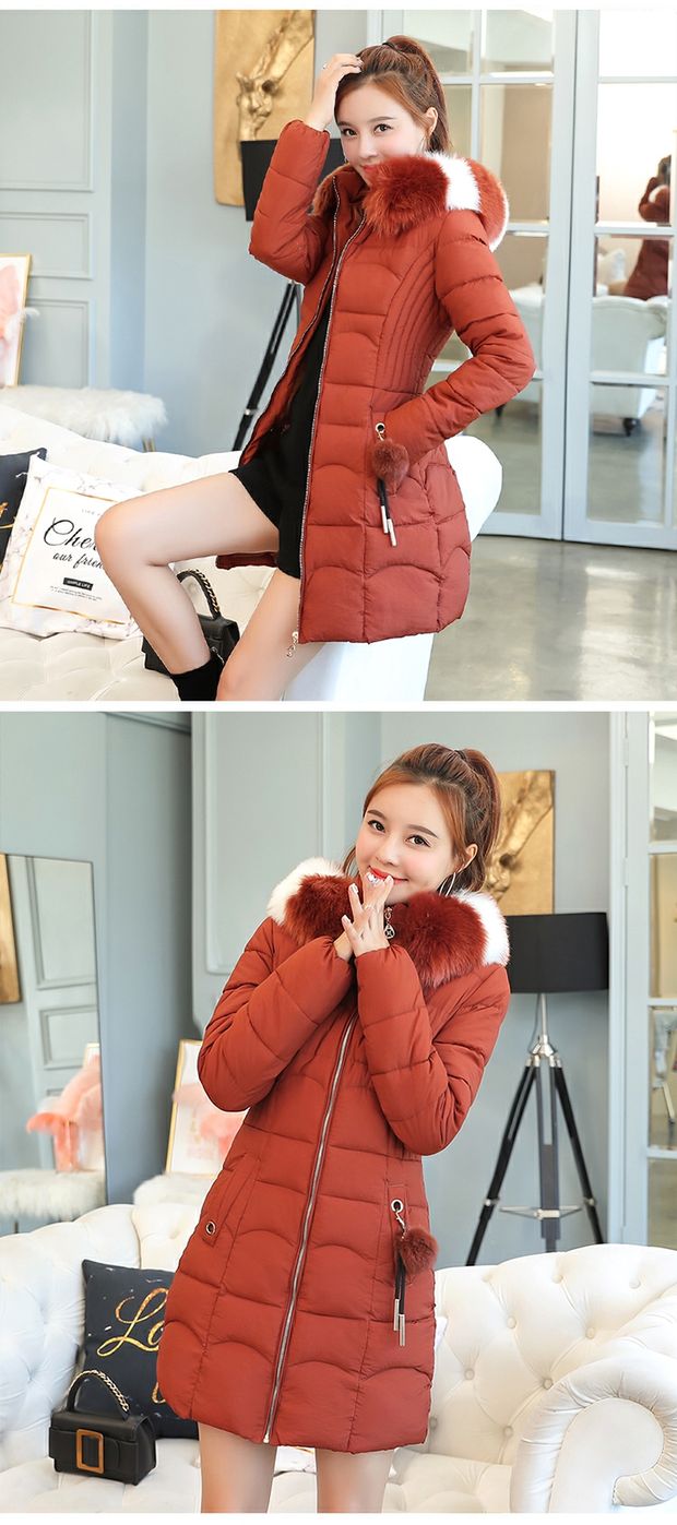 Phiên bản Hàn Quốc của quần lửng nữ size rộng làm dày quần áo cotton nữ 2018 mùa đông mới áo khoác lông cổ rộng Slim mỏng áo khoác lông vũ nữ