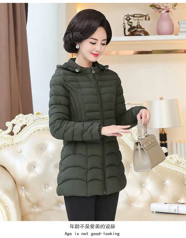 Phụ nữ trung niên và già xuống cotton dài ấm áp thời trang trùm đầu cotton XL áo khoác mùa đông - Quần áo của mẹ đầm u40 sang trọng