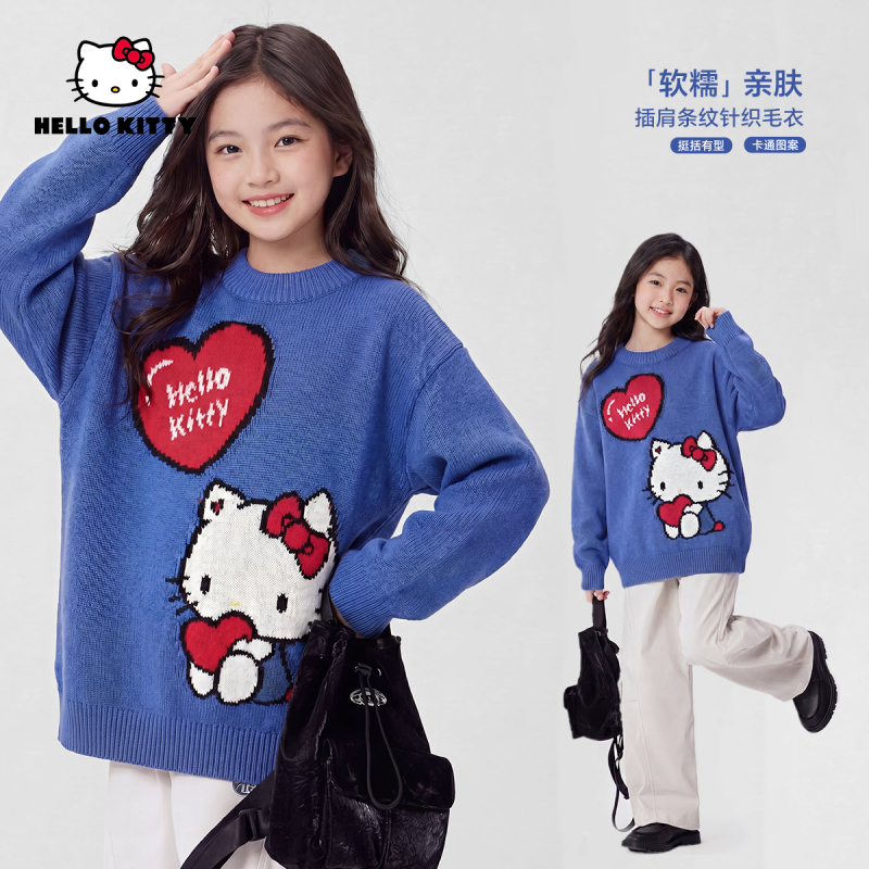 Hellokitty New Autumn and Winter Girls' Clothing Fashionable Cartoon Casual Sweater Kidsren's Knitted Top Hellokitty New Autumn and Winter Girls' Clothing Fashionable Cartoon Casual Sweater Kidsren's Knitted Top