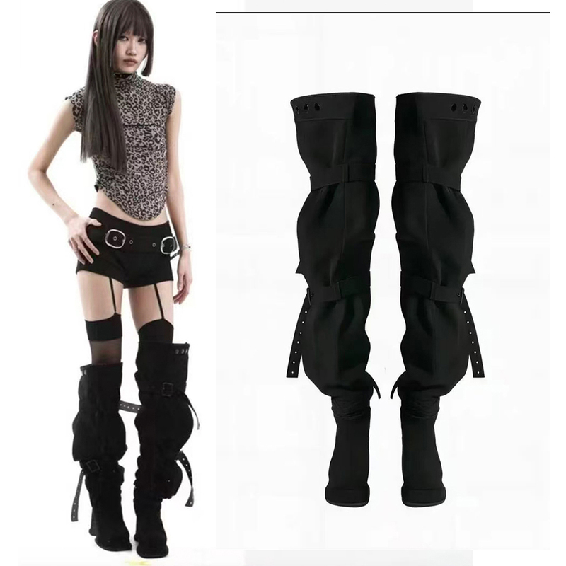 Korean Giselle Style Niche Belt Buckle High-Heeled Platform Boots, Over-The-Knee Boots, Slimming and Elongating Alternative