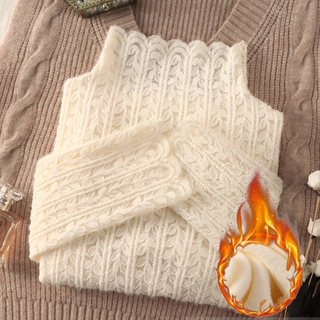 半高领磨毛蕾丝打底衫女加绒2023秋冬新款洋气内搭小衫网纱上衣女