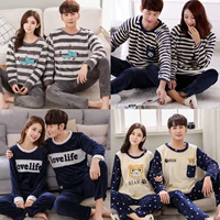 Mùa thu và mùa đông Phiên bản Hàn Quốc của bộ đồ ngủ đôi flannel dày cộng với nhung nhung dài tay mùa thu nam và bộ đồ phục vụ tại nhà của phụ nữ đầm ngủ dễ thương