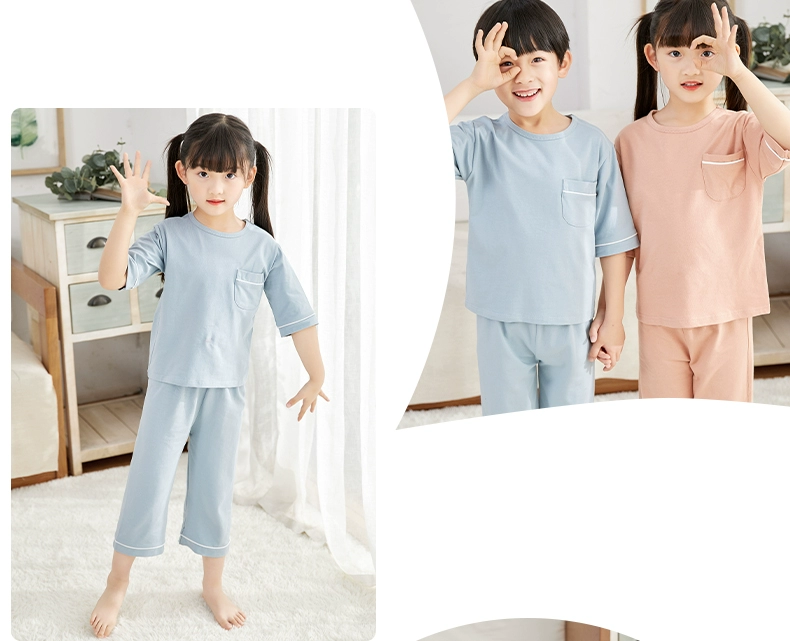 bông trẻ em mùa hè của Nam Cực Pyjama phần mỏng máy lạnh quần áo cậu bé cô gái trinh nữ lớn ngắn tay phù hợp với tracksuit