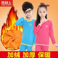 Đồ lót trẻ em ở Nam Cực cộng với bộ đồ nhung dày nam và nữ đồ lót mùa thu và mùa đông Đồ lót cổ tròn quần dài mùa thu quần dài đồ ngủ đáng yêu cho bé