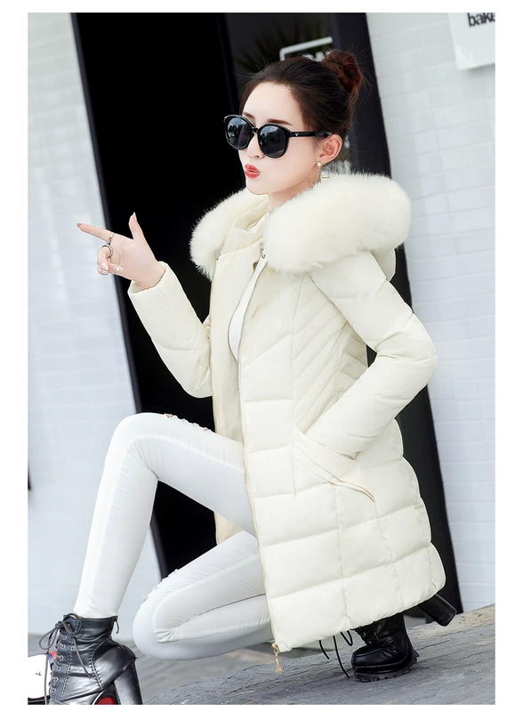 2018 mới bông của phụ nữ phần dài chống mùa xuống áo khoác bông cổ áo lông thú mùa đông dày áo Hàn Quốc bông Mỏng áo khoác