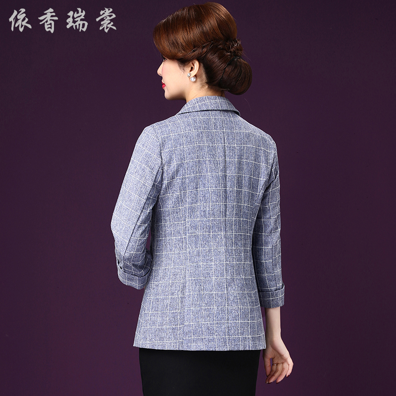 2019 Spring / Summer New Thin nữ Casual sọc ca rô nhỏ Suit nữ áo khoác Bảy-Sleeve Trung niên Suit Mom nhỏ