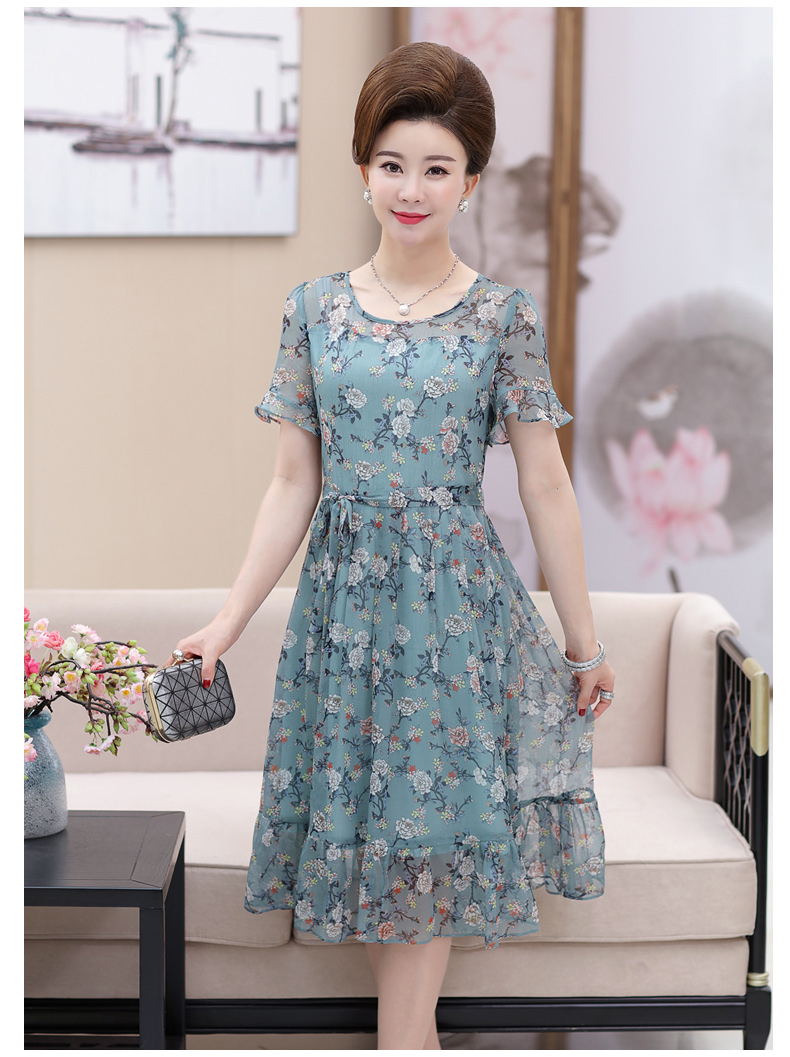 Váy mùa hè 2019 cho quý cô trung niên mới rộng vợ ngoại thanh lịch ăn mặc váy trung tính - Quần áo của mẹ váy cho người trung tuổi