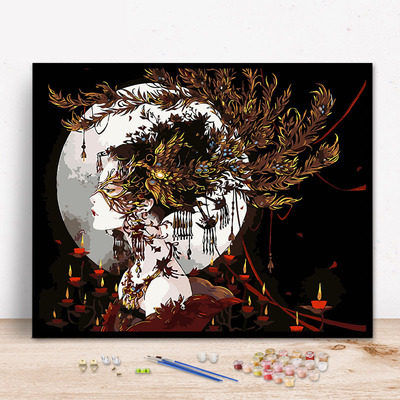 diy digital oil painting half-face makeup color water color padding pressure-filled color painting hand-painted decorated oil painting room to find