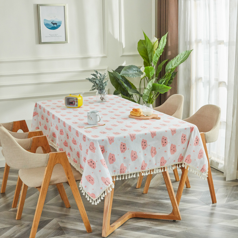 Pink Clouds [Fringed Lace]tablecloth fabric art Cotton and hemp student desk Ins wind Northern Europe Modern simplicity like a breath of fresh air tassels tea table dining table Gabe