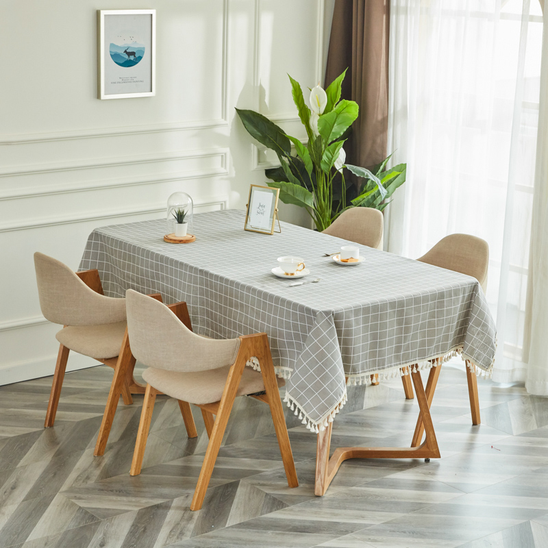 Grey Big Case [Tassel Lace]tablecloth fabric art Cotton and hemp student desk Ins wind Northern Europe Modern simplicity like a breath of fresh air tassels tea table dining table Gabe
