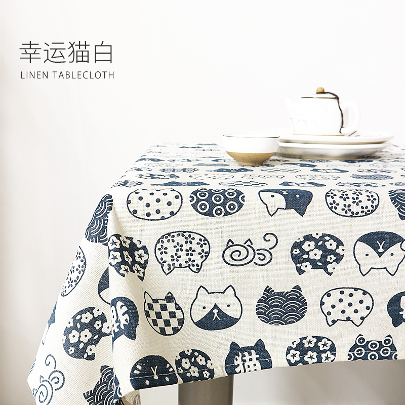 Lucky Cat Whitetablecloth desk INS student fabric art Cotton and hemp Japanese  Gabe solar system Tea table cloth Northern Europe Simplicity Chinese style