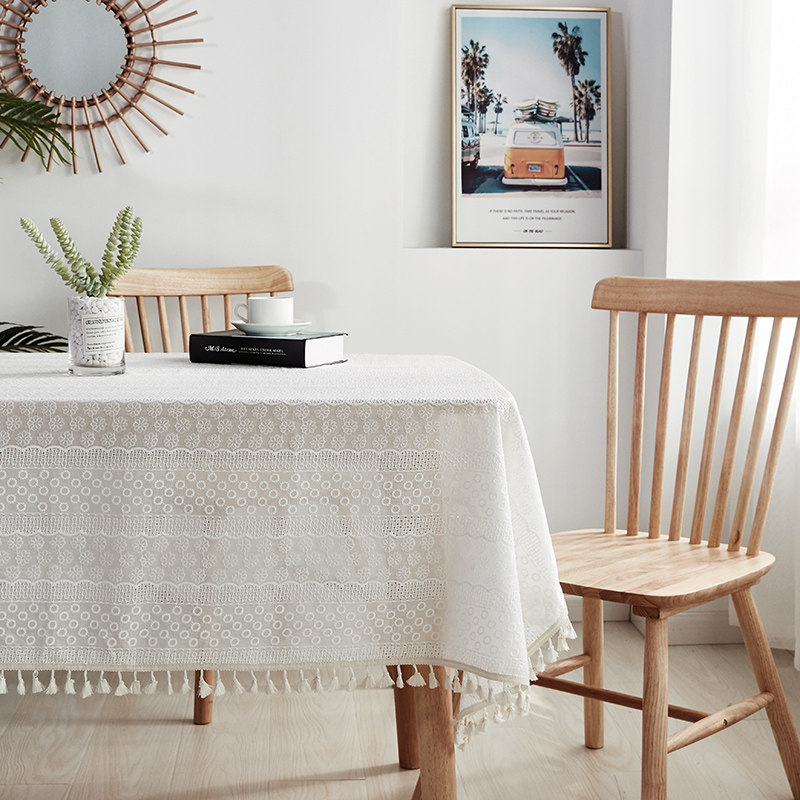 Zhenxin tablecloth pastoral ins cotton white hollow embroidery tablecloth tea table desk tablecloth rectangular Nordic light luxury