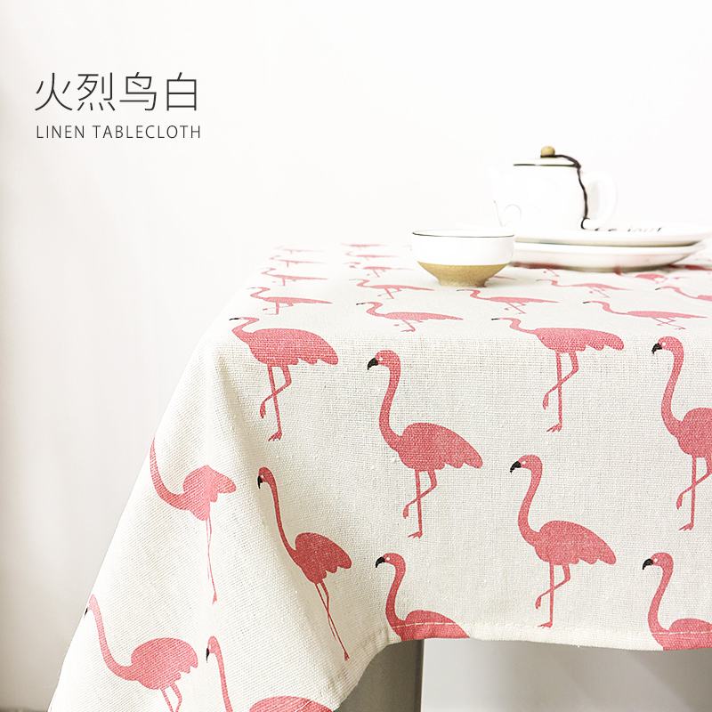 Flamingo Whitetablecloth desk INS student fabric art Cotton and hemp Japanese  Gabe solar system Tea table cloth Northern Europe Simplicity Chinese style