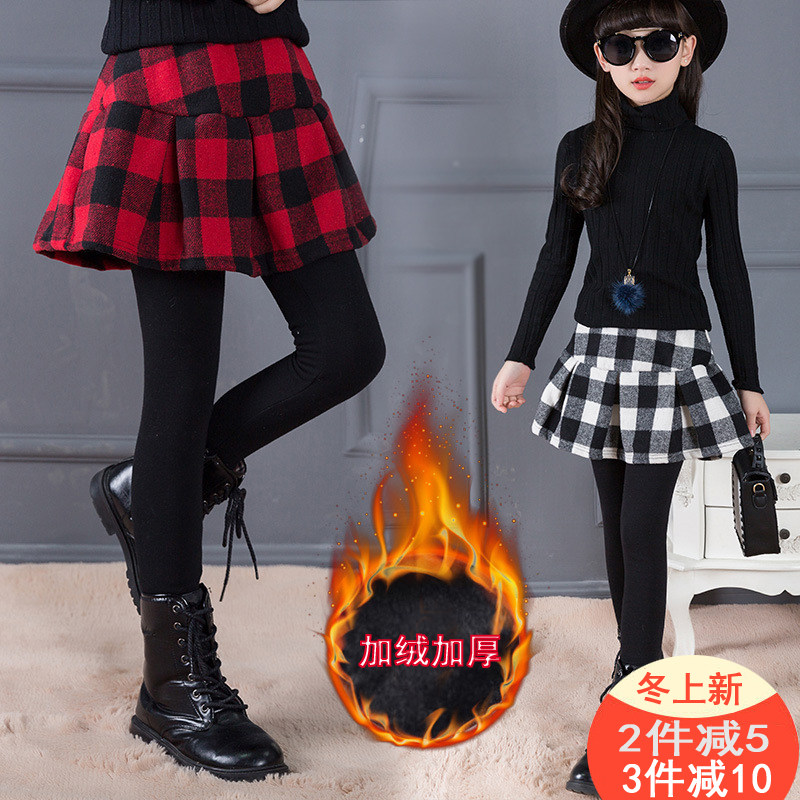 Girls punching pants in autumn and winter thickness in large child leave two pieces of frilled skirts for children's pants outside wearing