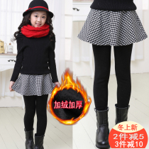 Girls pants skirt leggings autumn clothes 2021 childrens culottes foreign fake two pieces autumn and winter thin velvet padded trousers