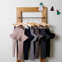 Girls plus velvet leggings 2021 autumn and winter New Large children thick baby pants fake two-piece skirt pants