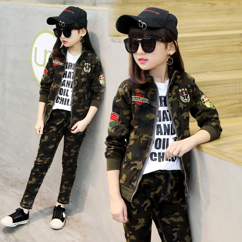 Children's spring and autumn camouflage clothing set Male and female scout clothing Primary and secondary school students special forces Autumn children's clothing pure cotton military training clothing