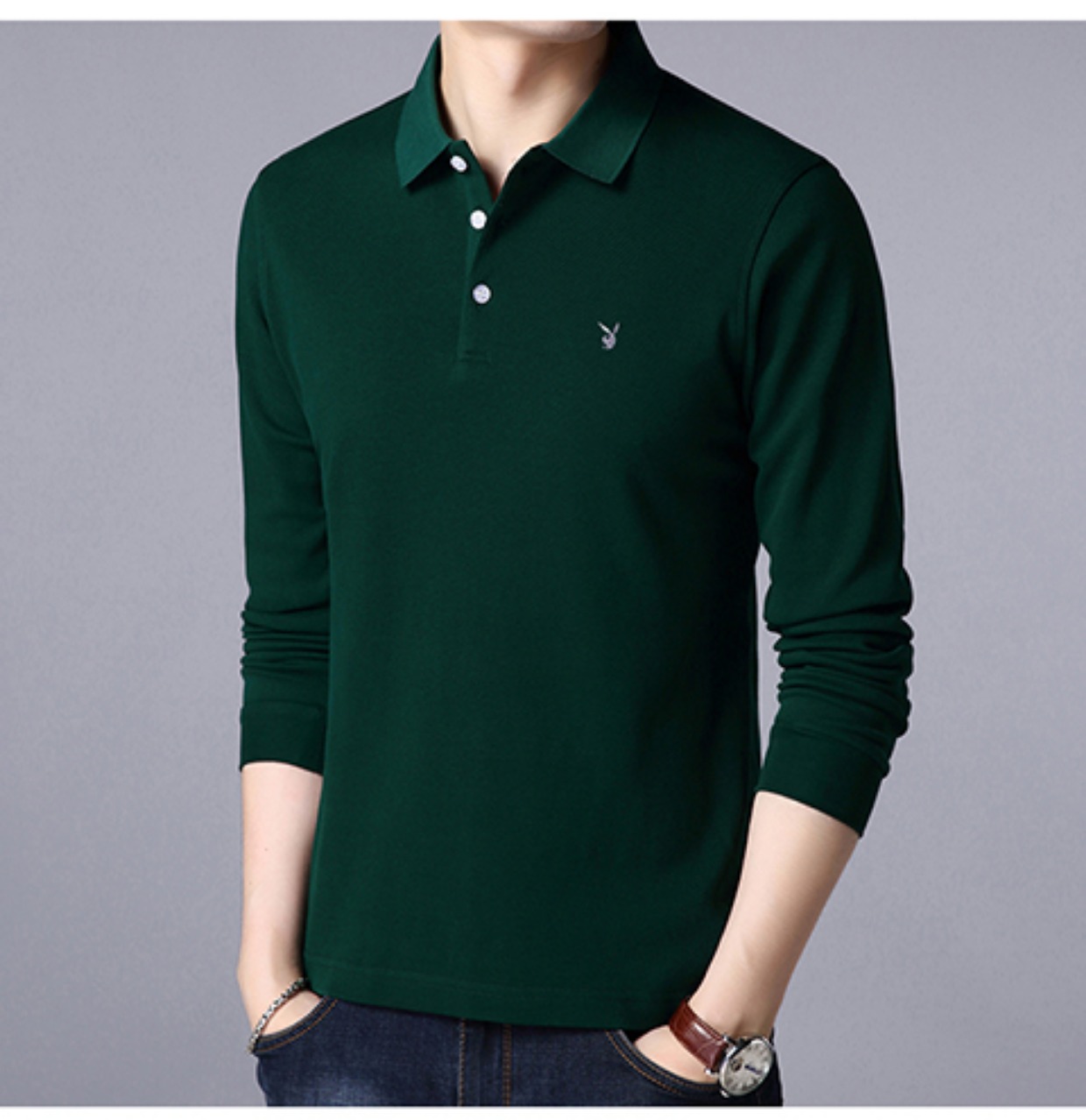 Playboy mùa xuân và mùa thu cotton dài tay áo thun nam tự canh cỡ lớn áo sơ mi POLO từ bi giản dị quần áo nam áo nam