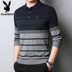 Playboy trung niên nam dài tay áo thun đùi cổ áo mùa xuân mùa thu cha knitsweater nam sọc chạm đáy. 