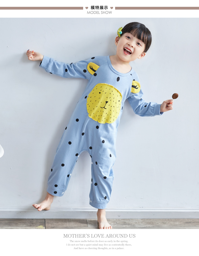Shangbao Mai 2018 Xuân-Thu Trẻ em Bộ đồ ngủ Xiêm Cotton cho bé gái Bộ đồ ngủ bé trai Áo dài cho bé trai Bộ đồ ngủ Xiêm đồ bơi bé trai