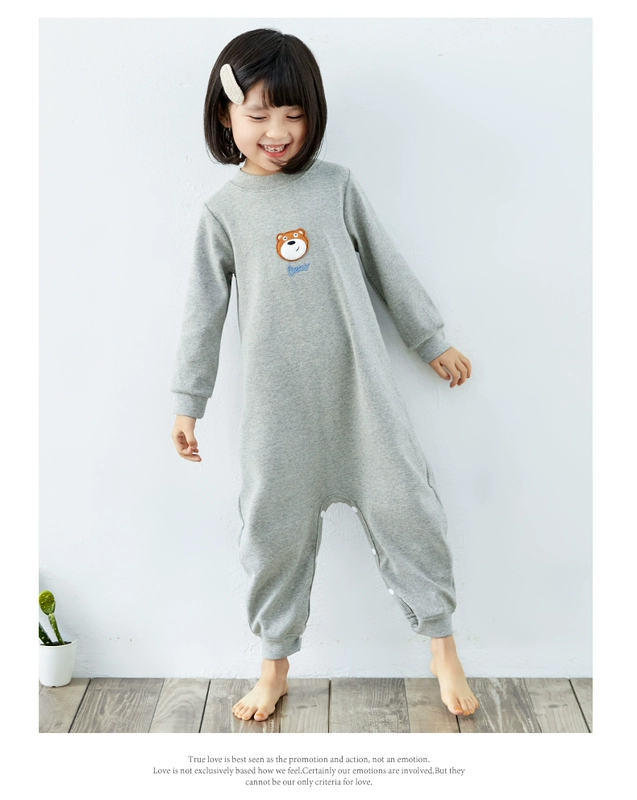 Shangbao Mai 2018 thu đông mới cho bé bộ đồ ngủ đồ ngủ cotton dày ấm áp cho bé trai và bé gái bộ đồ ngủ bé gái đồ liền quần