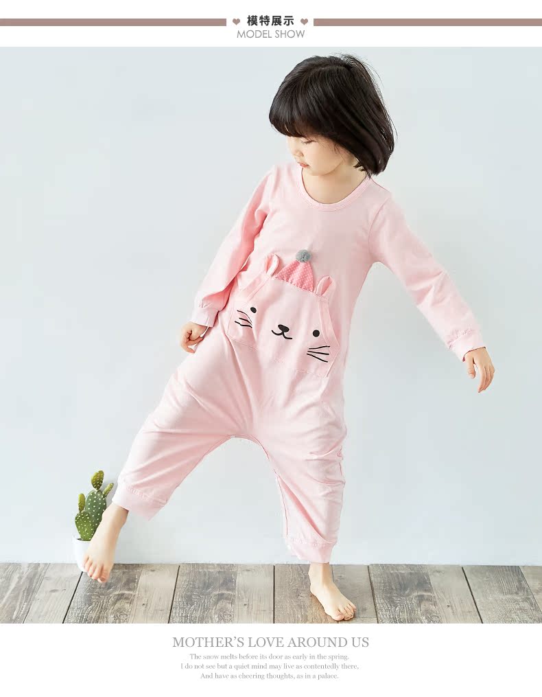 Đồ ngủ trẻ em một mảnh của Shangbao Mai chống đá mùa thu 2018 cotton dài tay cho bé gái đồ ngủ Xiêm chống lại sự dễ thương mát mẻ body suit cho be