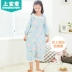 Shang Bao Mai cô gái váy ngủ Xiêm hai bộ đồ ngủ trẻ em dài tay phục vụ nhà cô gái phần dài váy ngủ cha mẹ-con