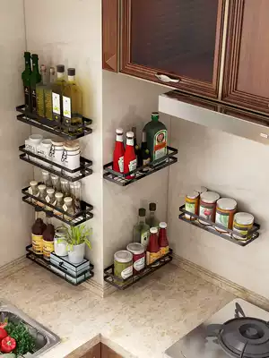 Punch-free stainless steel kitchen condiment storage layer rack wall-mounted corner seasoning rack seasoning box storage rack