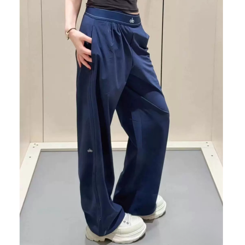 Authentic Alo New Straight-Leg Pants with Reflective Leg Logo, Versatile Casual Webbing High-Waisted Ice Silk Drape Light Sports Pants Authentic Alo New Straight-Leg Pants with Reflective Leg Logo, Versatile Casual Webbing High-Waisted Ice Silk Drape Light Sports Pants