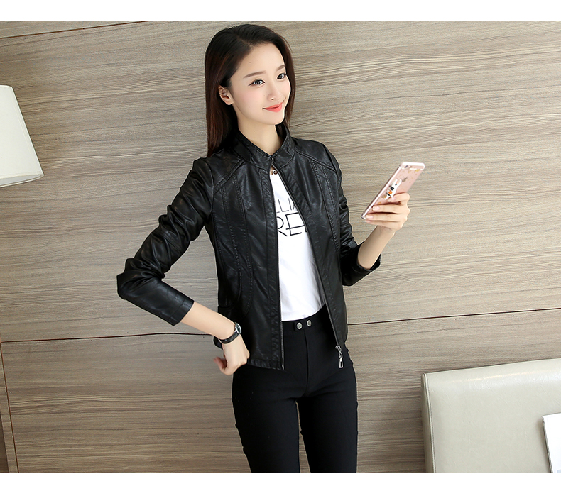 2018 mùa xuân và mùa thu mới của Hàn Quốc phiên bản của mỏng giảm béo PU hoang dã thường da xe gắn máy áo khoác da nhỏ áo khoác nữ áo khoác thủy triều áo vest da