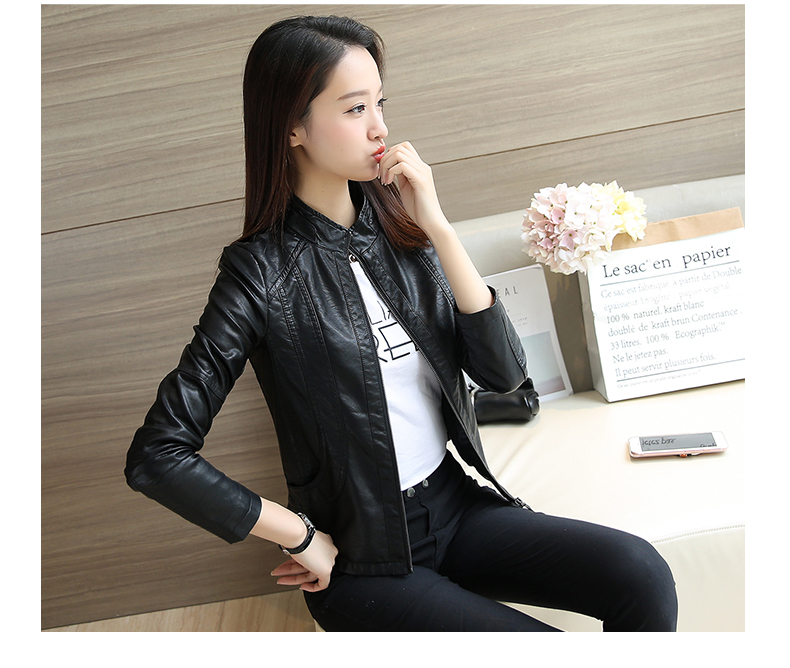 Áo khoác nữ mùa xuân hè 2018 phiên bản mới của Hàn Quốc cổ áo mỏng Áo khoác da mỏng manh hoang dã áo da trắng