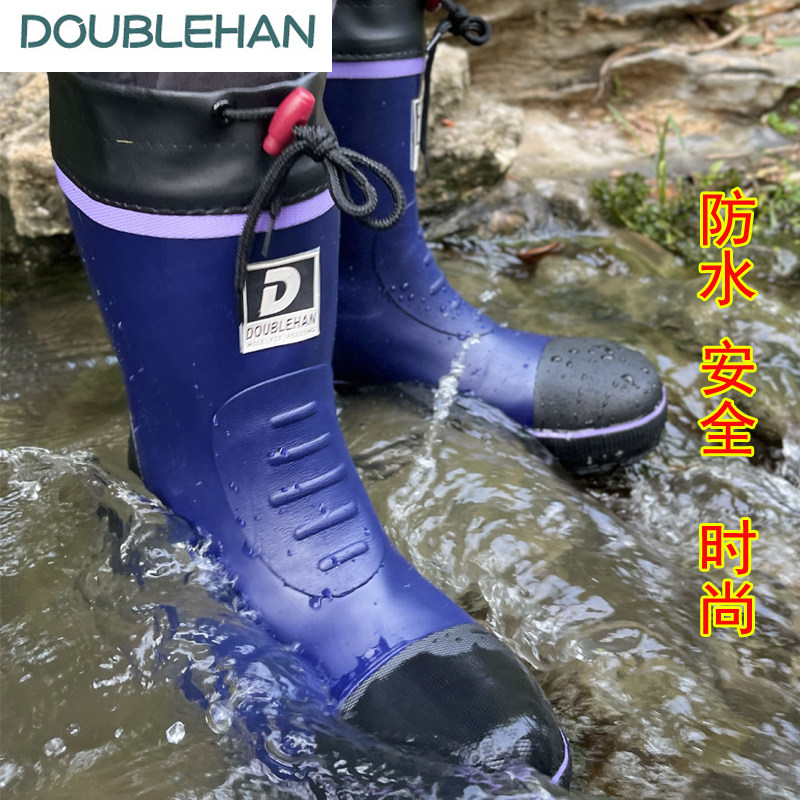 Ủng đi mưa mùa thu cho nam, mũi giày ống thép giữa, giày bảo hộ chống va đập, chống mài mòn, bao ngoài, ủng đi mưa chống nước, giày đi nước công trường, giày cao su ủng mũi thép