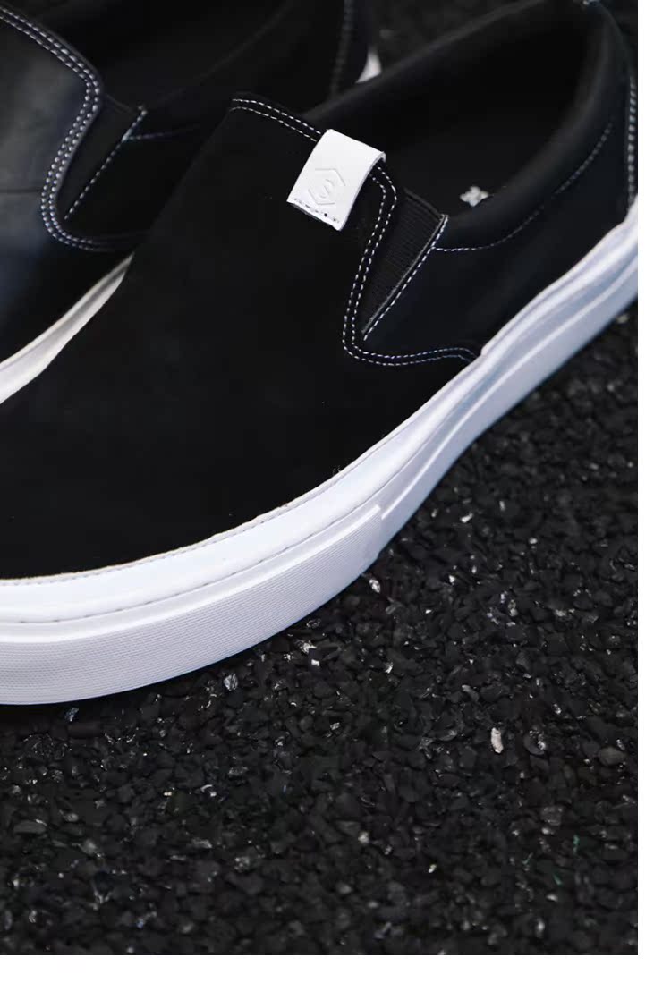 BLESS SHOE monotone Slip-on kiểu dáng tối giản bằng da màu đen khâu thấp để giúp giày lười - Giày thấp giày tập gym nam