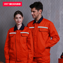  Long-sleeved overalls suit mens wear-resistant spring and autumn factory clothes workshop auto repair clothes tooling road reflective orange labor insurance clothes