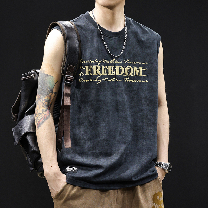 Cloud-Dyed Sweat Vest for Men, Loose-Fitting Sleeveless Sports Fitness Vest, 2025 Men's Large Size Summer Trendy Brand T-Shirt