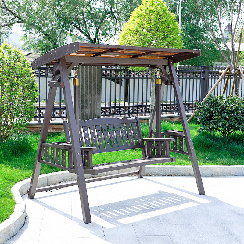 Anti-corrosive wood Swing Set Outdoor Rocking Chair Patio Home Solid Wood Hanging Chair Outdoor Double Casual swing Chair Swing swing