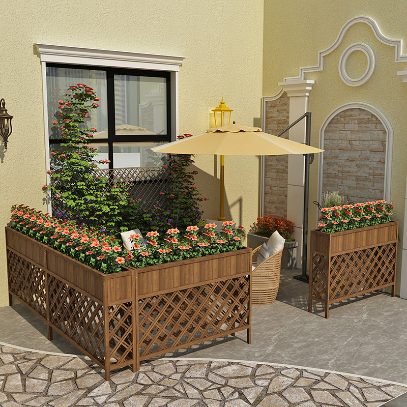 Outdoor anti-corrosion wood flower box outdoor grid flower trough courtyard decoration hotel fence dining room partition flower stand wooden fence