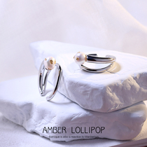 Amber Lollipop couple ring niche design natural pearl personality trendy men and women simple opening trendy style