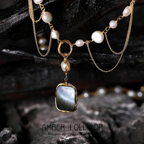 Amber Lollipop Original Secret Mirror Series Necklace Female Catwalk Baroque Pearl Clavicle Chain Birthday Gift