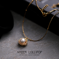 Amber Lollipop High-end clavicle chain Natural pearl necklace Female temperament niche design birthday gift