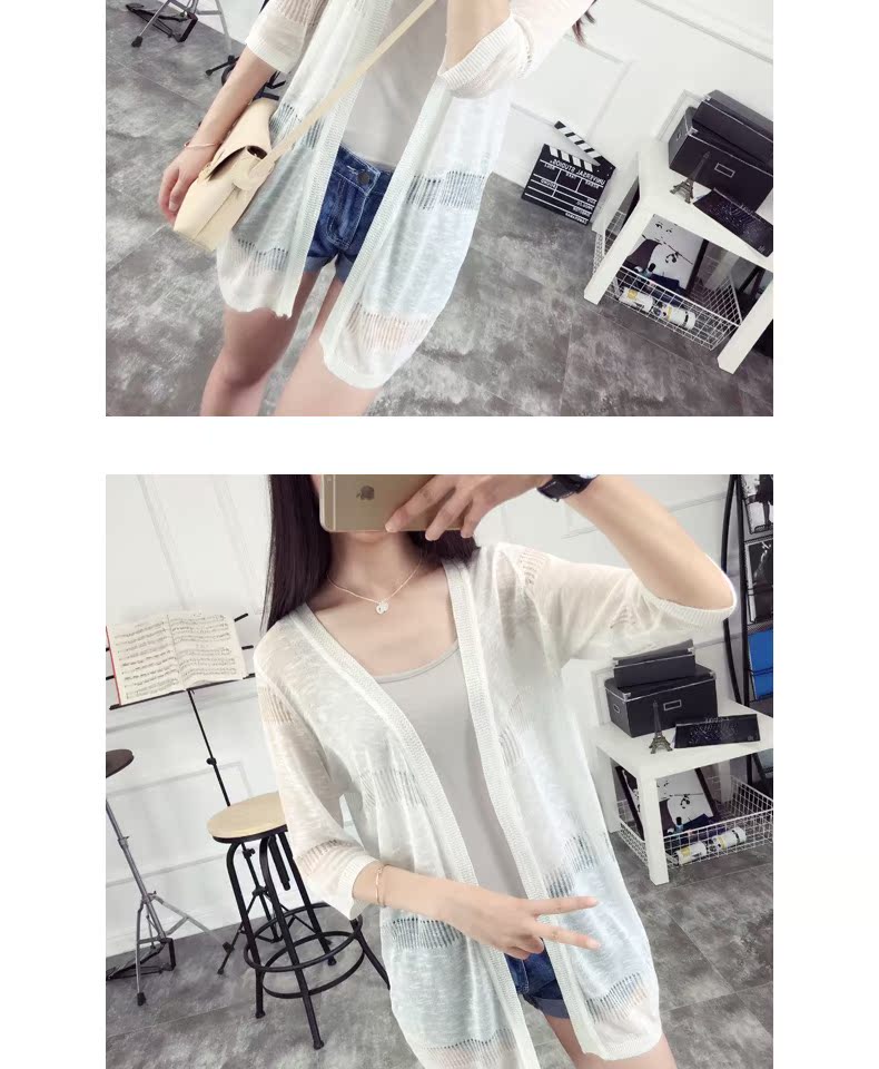 Áo len dáng dài cho nữ cardigan 2018 đầu xuân mỏng áo mùa hè buông lơi bên ngoài áo sơ mi nữ có máy lạnh - Cộng với kích thước quần áo áo thun tay dài nữ