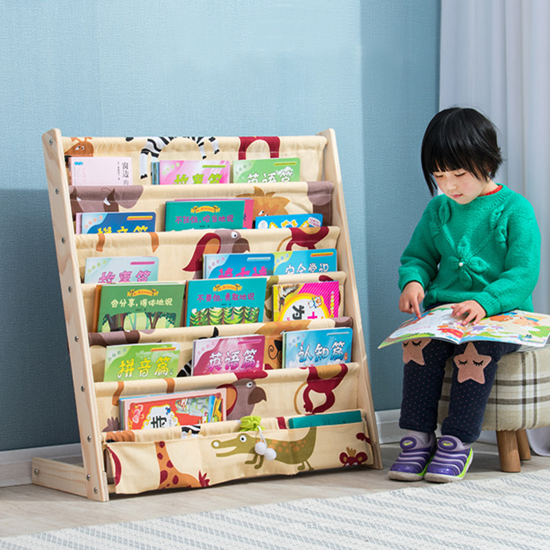 Simple Children's Bookshelves Shelve Shelve Kindergarten Baby Plotter cartoon students' collection of press stand solid wood