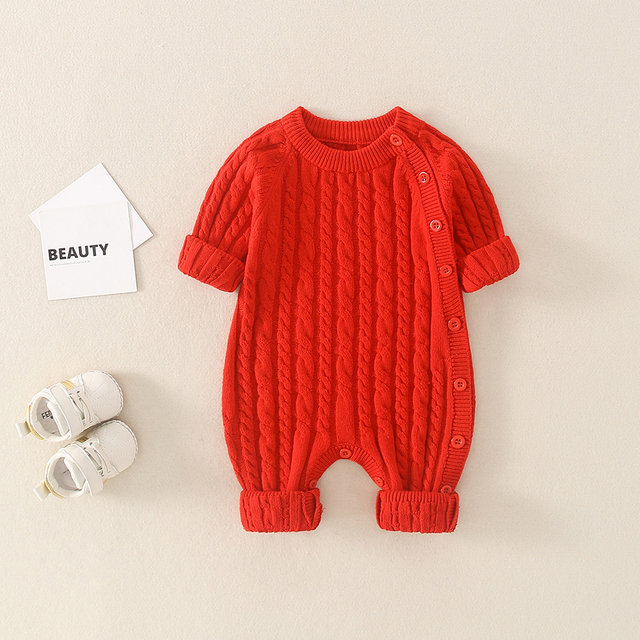 Baby clothes one-piece sweater knitwear female baby foreign style simple crawling clothes autumn and winter full moon princess suit