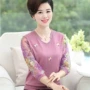 Phụ nữ trung niên và già nửa váy mẹ mùa xuân và mùa thu đoạn ngắn chạm đáy áo sơ mi voan trung niên mùa hè quần áo dài tay đầm cho người trung niên