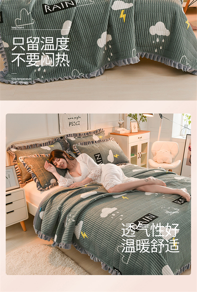 giường Cartoon pha lê nhung bông bao gồm mảnh duy nhất của bông rửa vải ren ba mảnh hai mặt chăn đa chức năng dày - Trải giường tấm ga trải giường