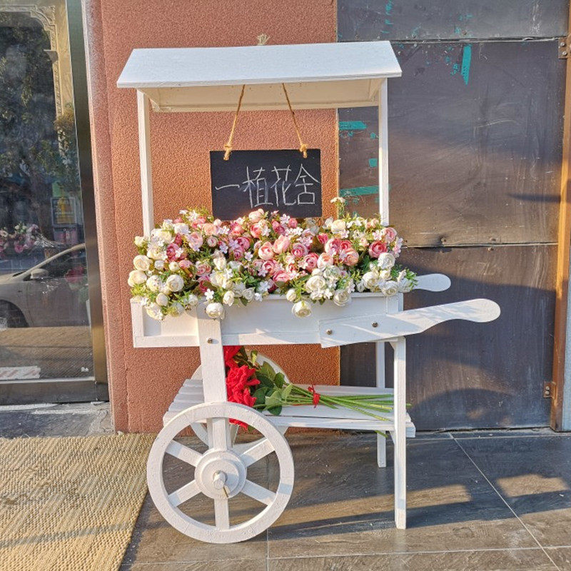 American country vintage garden flower stand double-layer trolley floaty solid wood rack balcony flower stand floor ornaments
