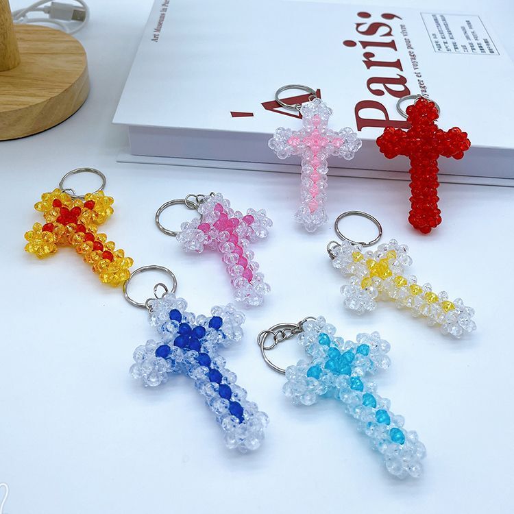 Handmade Beaded Cross Pendant, Cute Keychain, Car Bag Pendant, Decorative Ornament, Craft Toy Gift Handmade Beaded Cross Pendant, Cute Keychain, Car Bag Pendant, Decorative Ornament, Craft Toy Gift